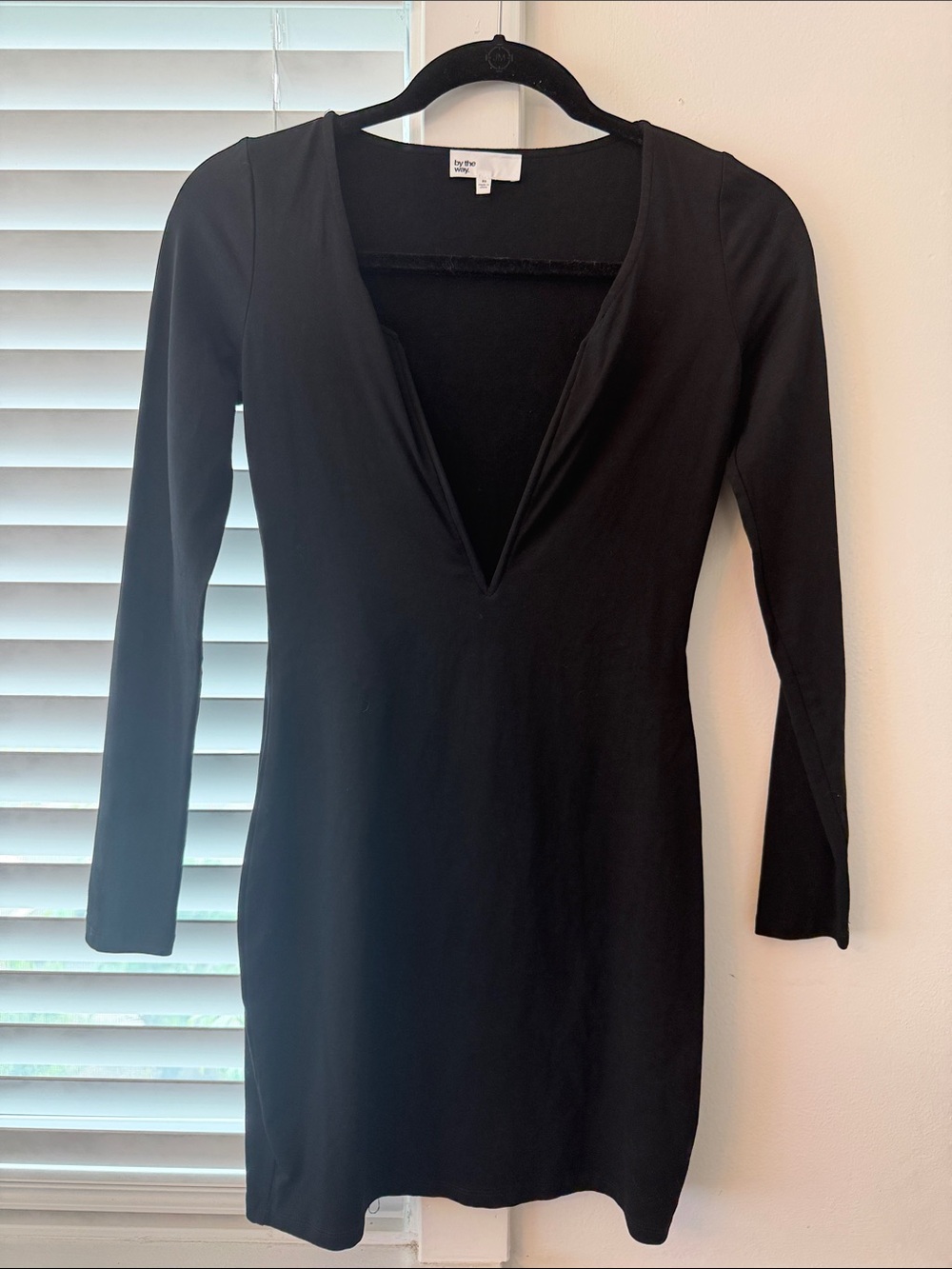 by the way. Black Long Sleeve Deep V Mini Dress